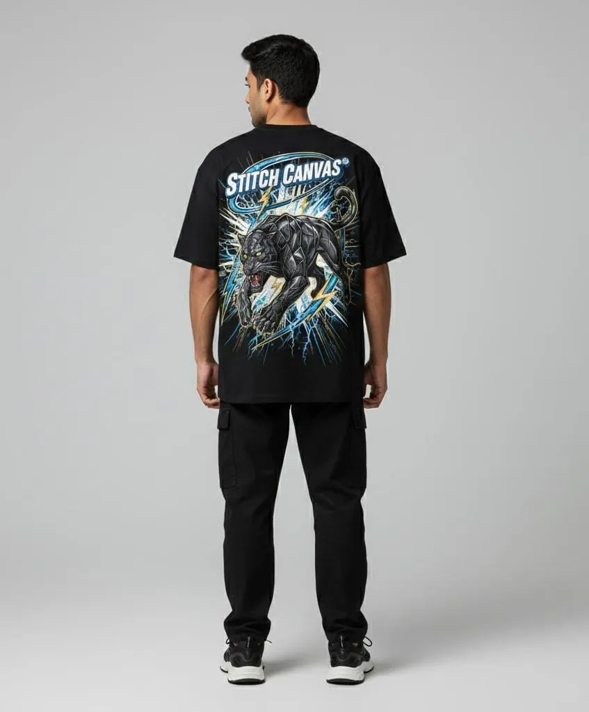 Men’s Black Panther Lightning Graphic Oversized T-Shirt (S)