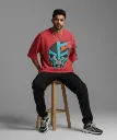 Men’s Rust Red Warrior Mask Graphic Oversized T-Shirt