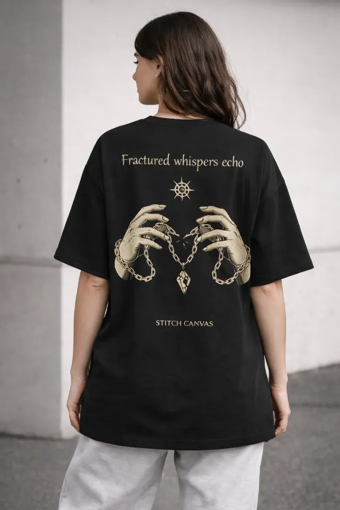 Unisex Black “Fractured Whispers” Back Print Oversized T-Shirt