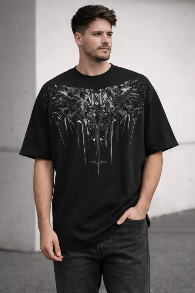 Men’s Black “Forged in Shadow” Graphic Oversized T-Shirt