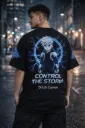 Unisex Black “Control The Storm” Anime Lightning Oversized T-Shirt – Inferno Street Edition
