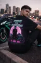 Unisex Black “Ride The Future” Neon Biker Oversized T-Shirt – Cyber Street Edition