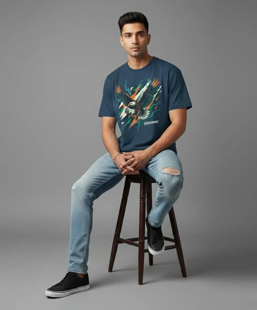 Men’s Teal Blue Eagle Strike Graphic T-Shirt (S)