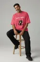 Men’s Pink “Meow” Cat Graphic Oversized T-Shirt